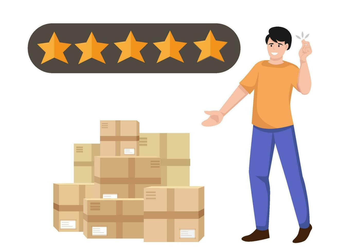 People Giving Five Star Feedback. Customer reviews concept. Online shopping with give 5 rating and review. Customer rate for success work. Vector outline Illustration.