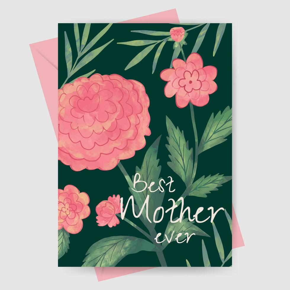 mothers day greeting card with flower watercolor illustration vector