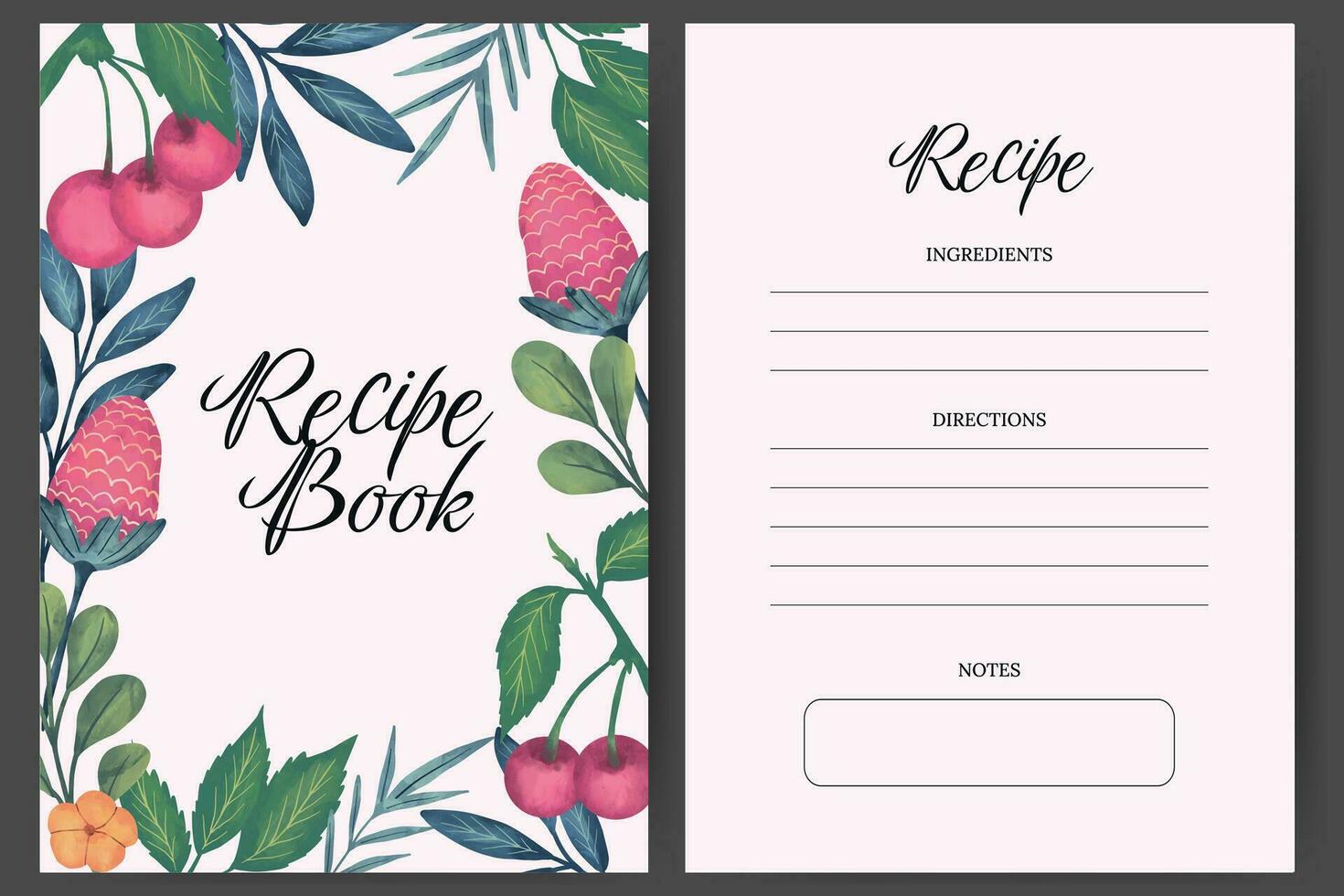 Recipe card template with fruit and flower illustration vector