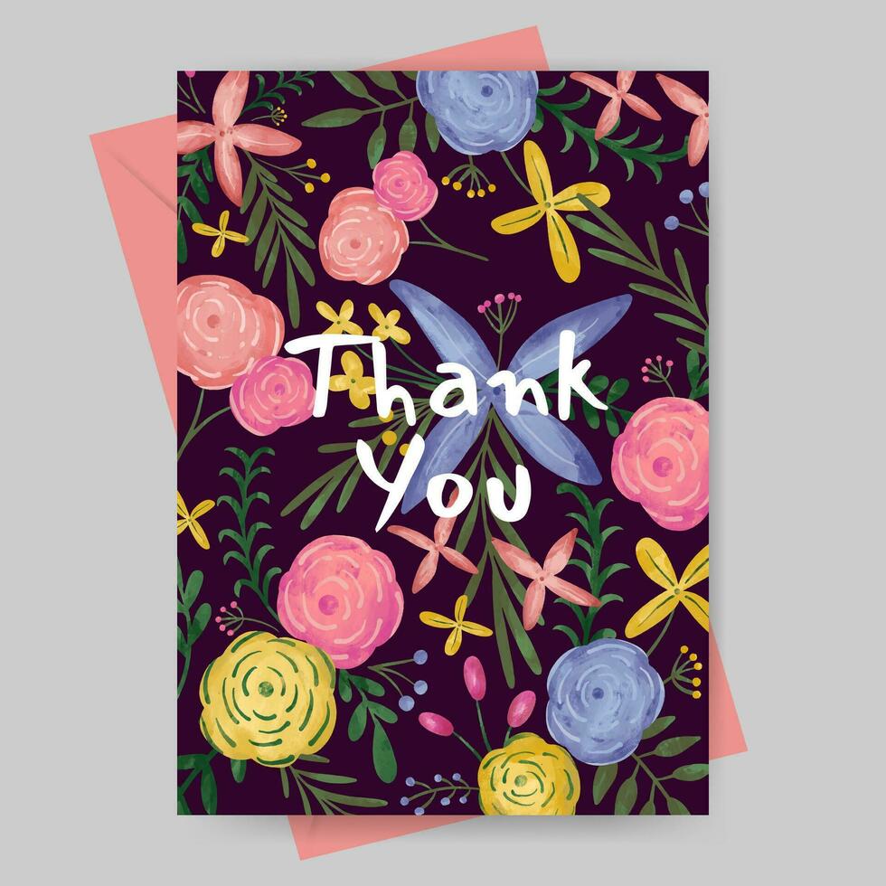 thank you card with colorful flower illustration vector