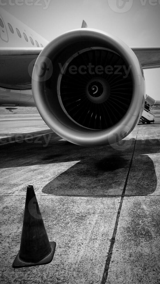 Jet engine of commercial aircraft photo