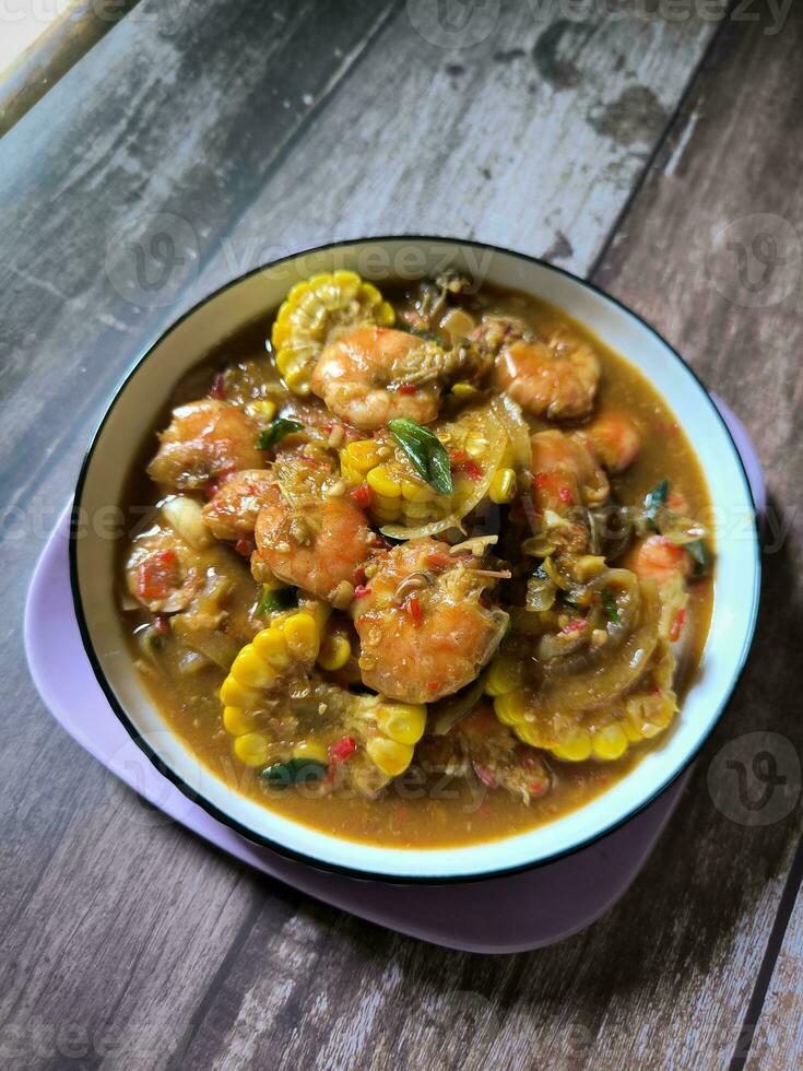 Spicy corn soup with extras shrimp photo