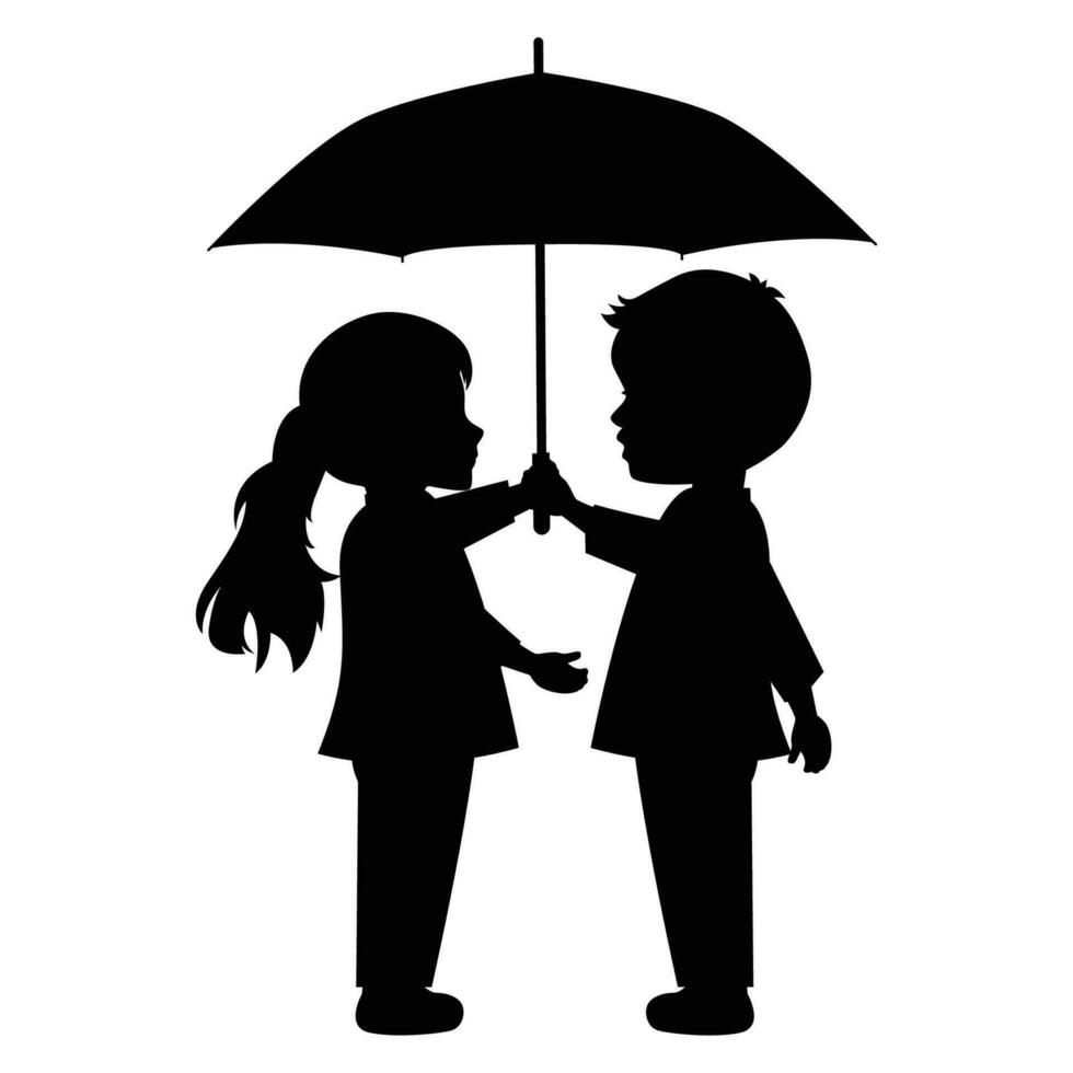 cute little boy and girl silhouette vector