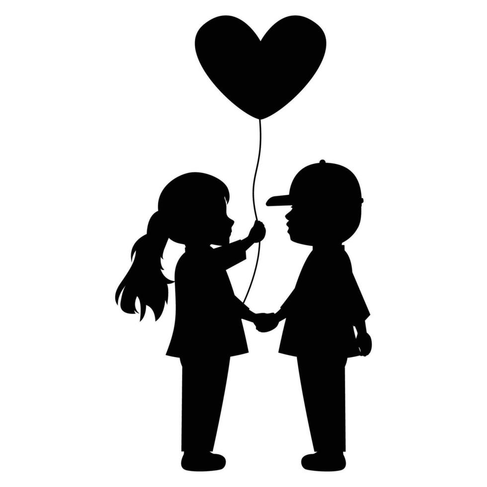 cute little boy and girl silhouette vector