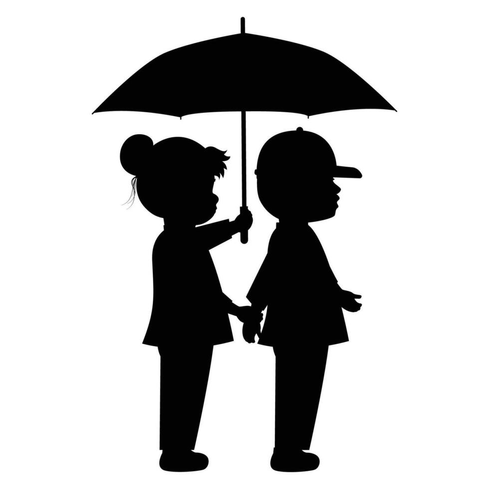 cute little boy and girl silhouette vector