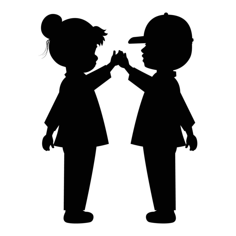 cute little boy and girl silhouette vector