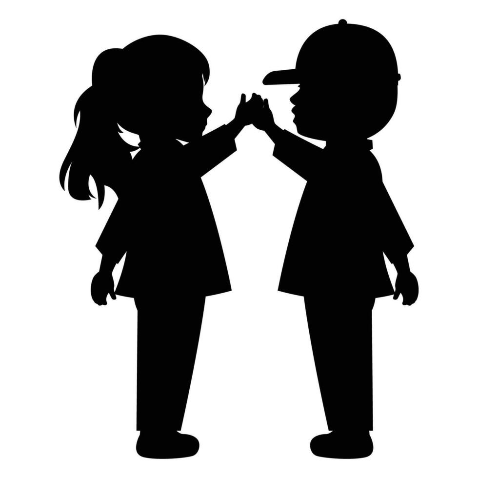 cute little boy and girl silhouette vector