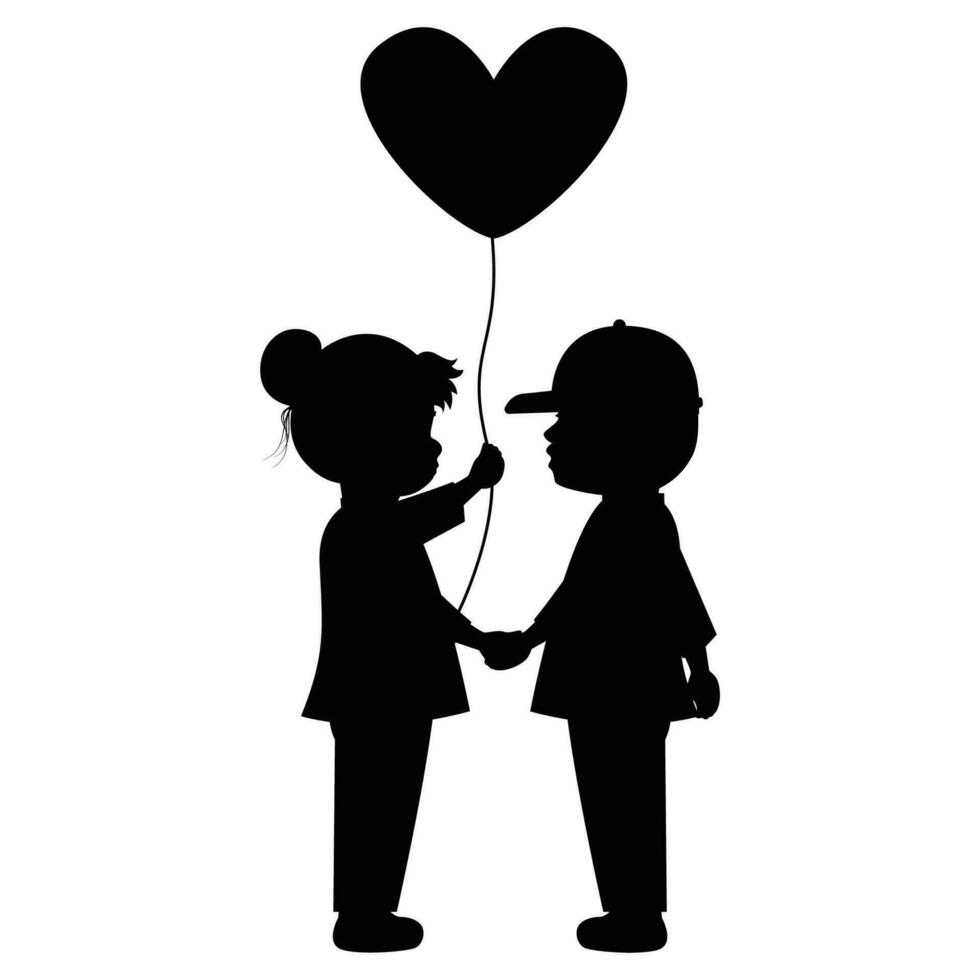 cute little boy and girl silhouette vector