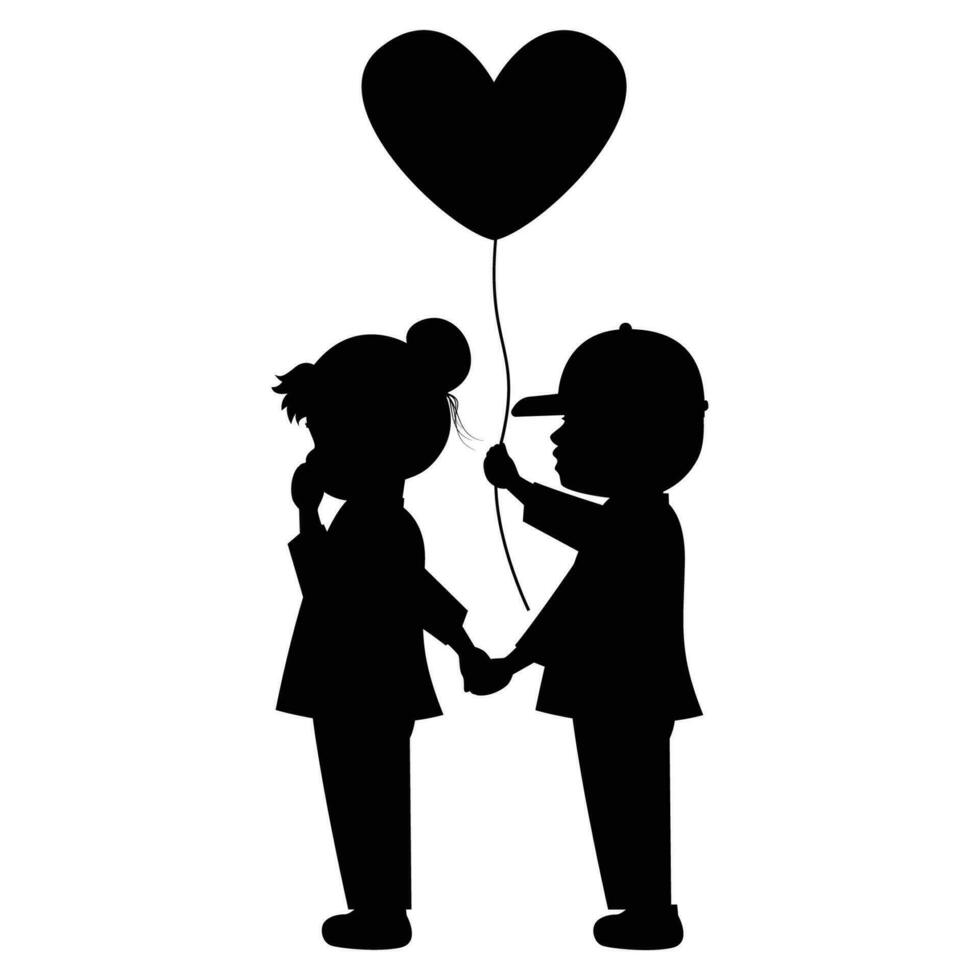 cute little boy and girl silhouette vector