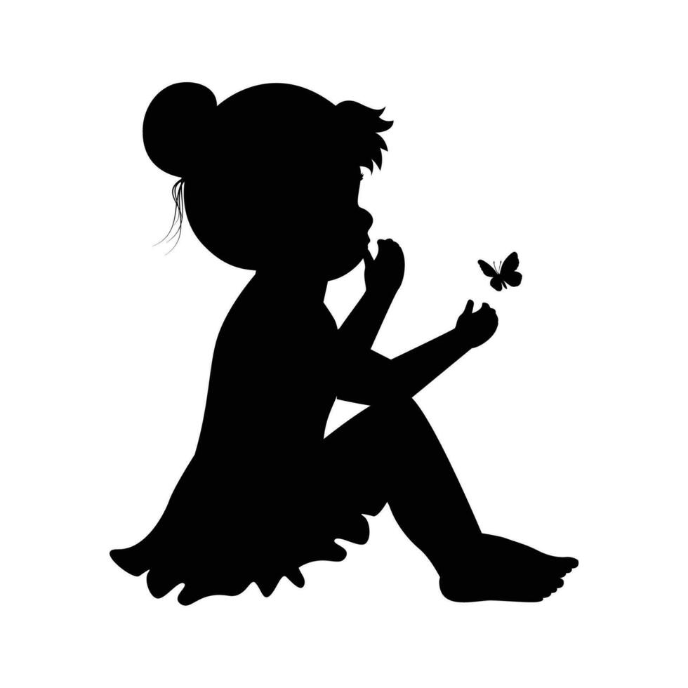 cute little girl silhouette vector