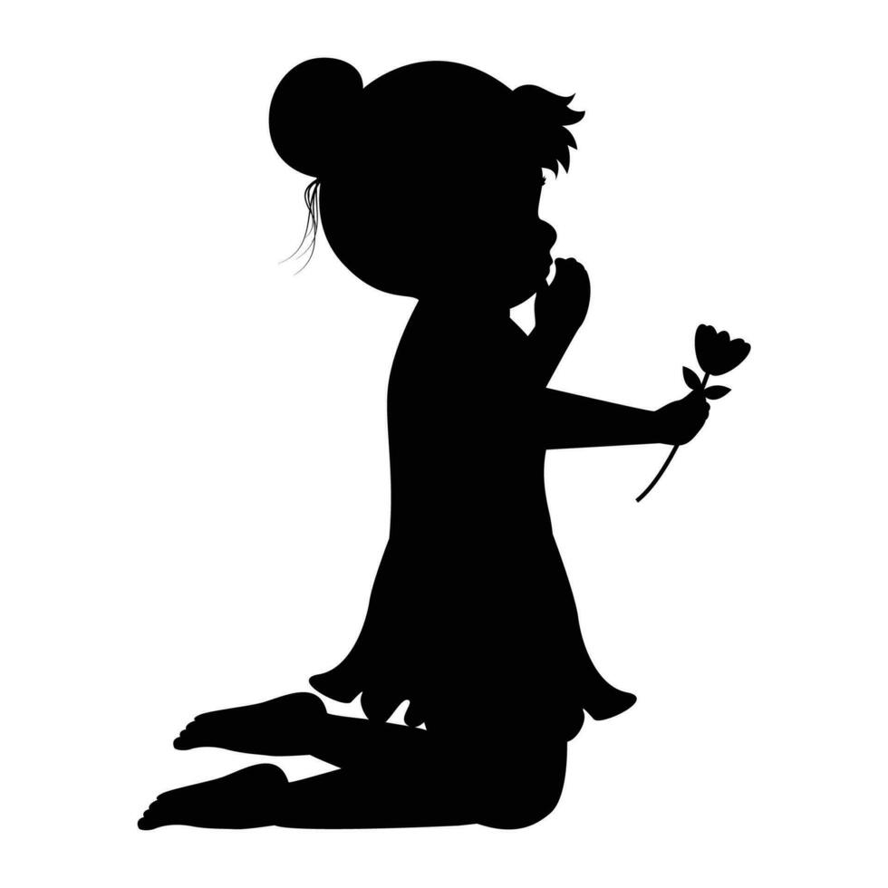 cute little girl silhouette vector