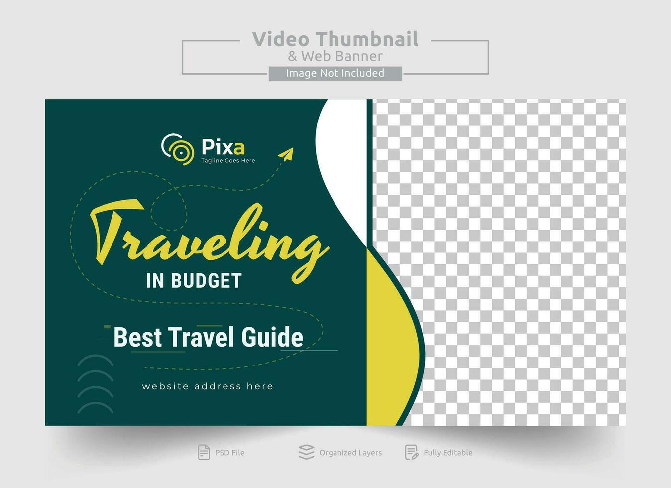 Travel agency web banner or video thumbnail template design. Travelling business promotion video thumbnail or web banner. vector