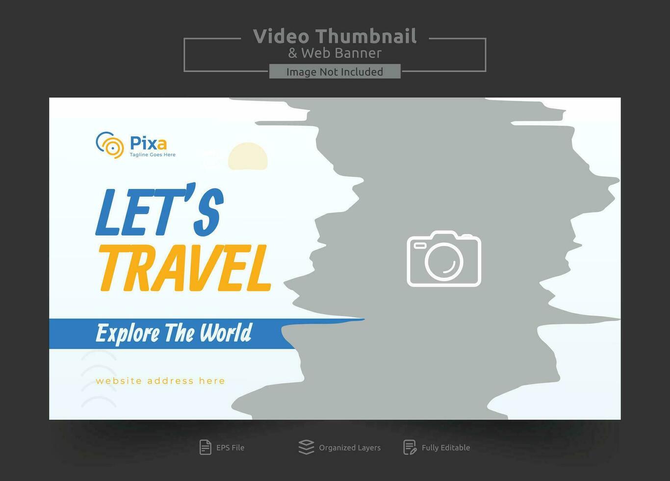 Travel agency web banner or video thumbnail template design. Travelling business promotion video thumbnail or web banner. vector