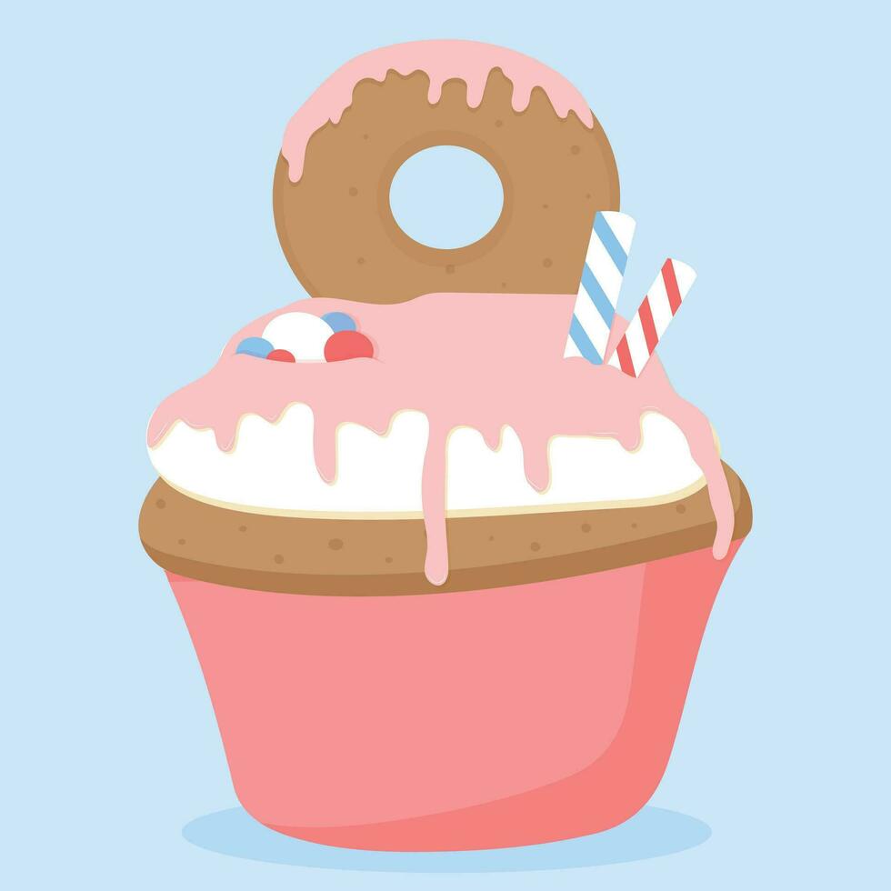 illustration of a cupcake. Sweet cupcake with chocolate. Vector illustration of dessert.