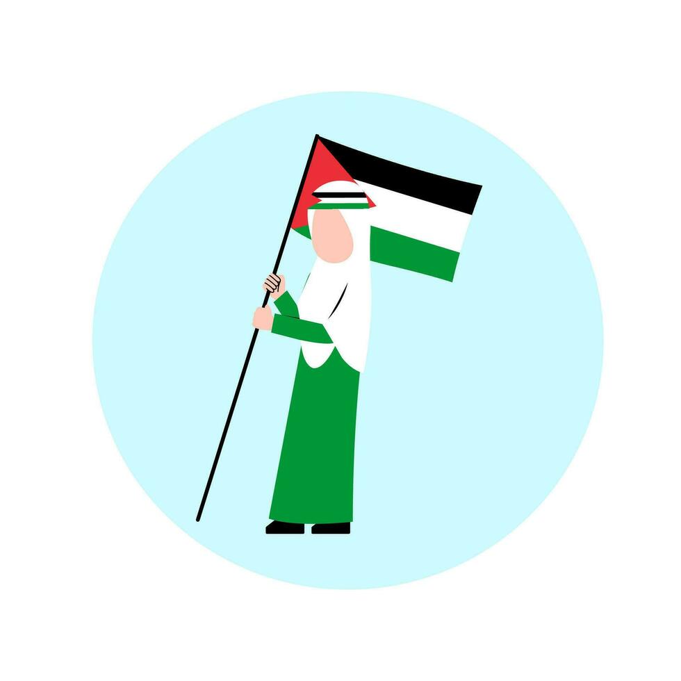 Hijab Woman Holding Palestine Flag vector