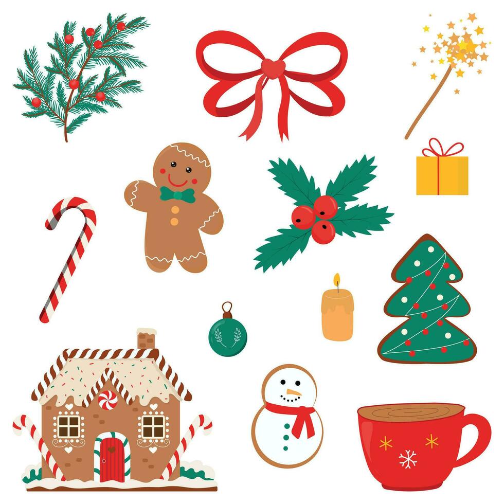 Set of cute christmas design elements. vector
