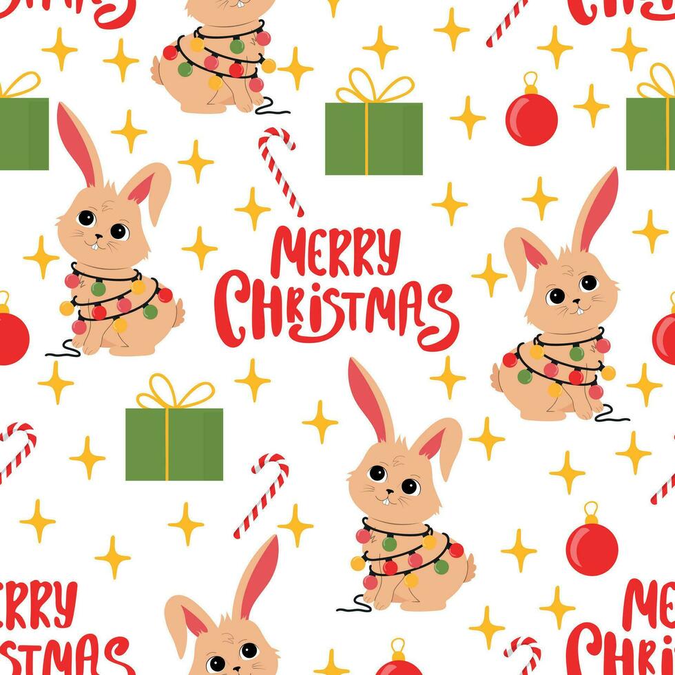 Christmas pattern with bunny vector