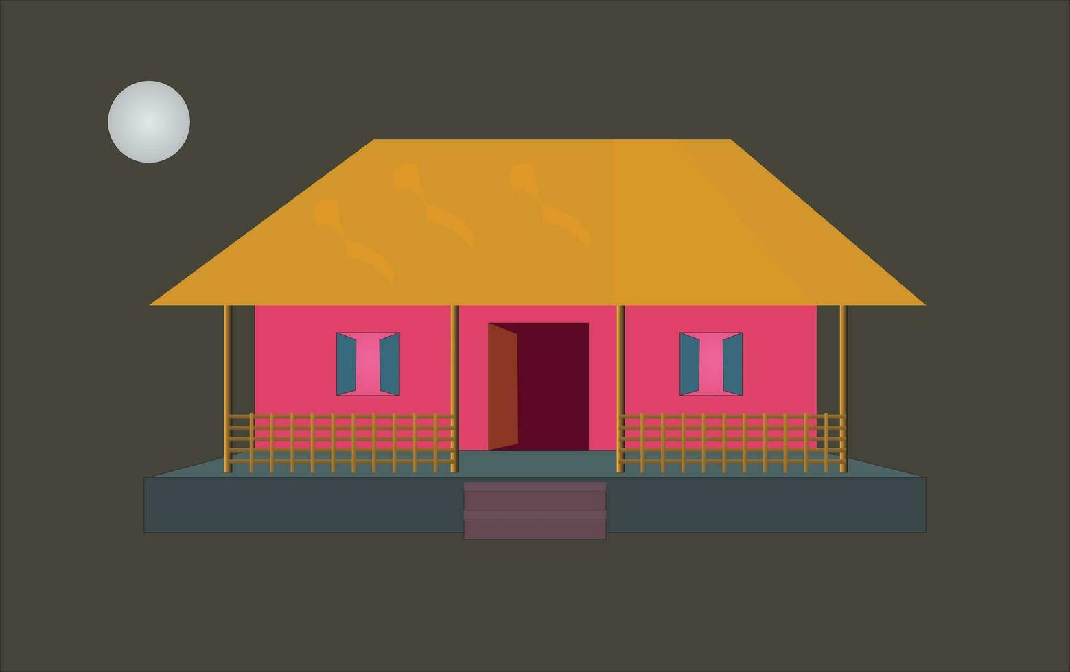 Indian 2d village house front view and night scenery background vector