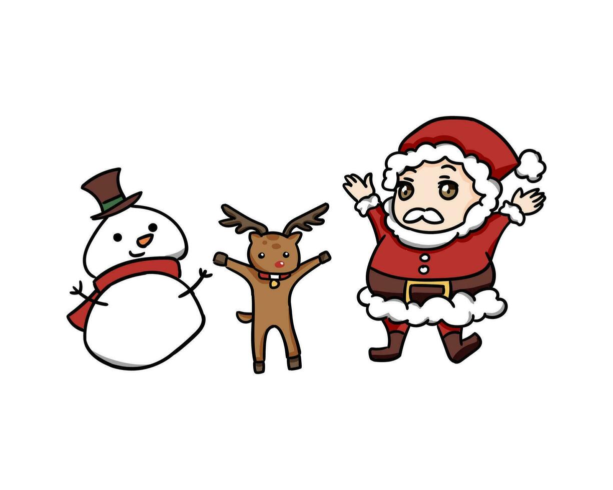 cute children illustration christmas. snowball, reindeer, santa. vector