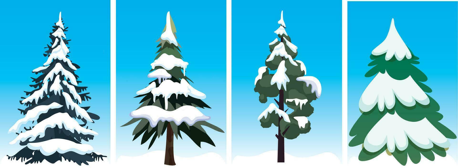 cuatro Navidad arboles - No decoraciones con un cielo azul antecedentes vector