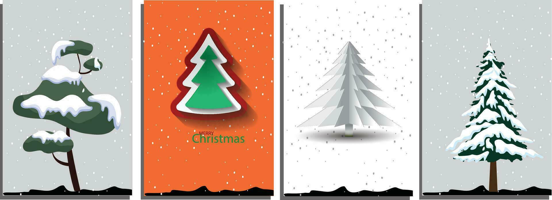 Collection of Christmas trees. Colorful vector illustration in flat cartoon style