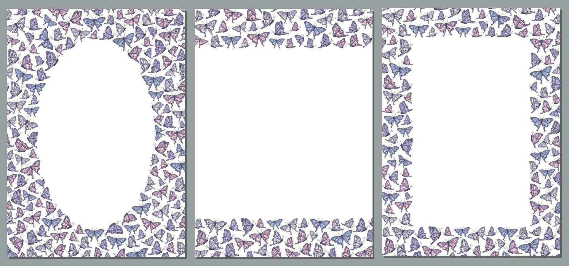 Set of vector frames with butterflies