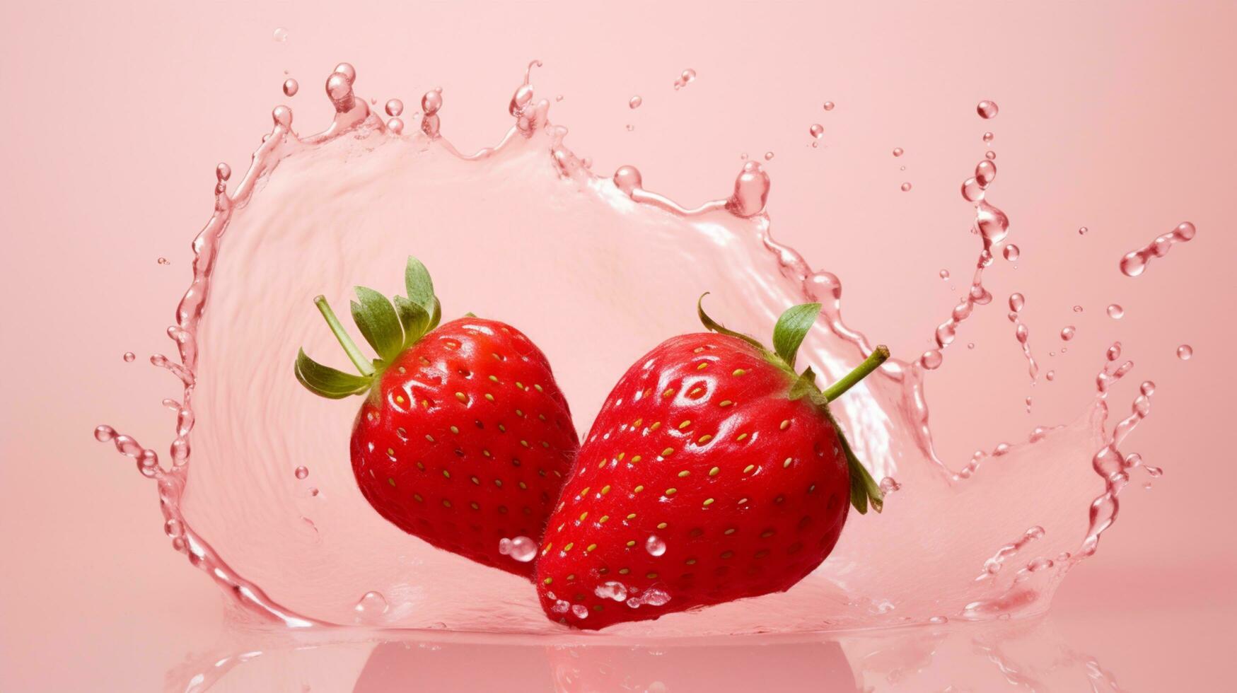 Freshly Splashed Strawberry on Colored Background with Water Droplets.AI Generative photo