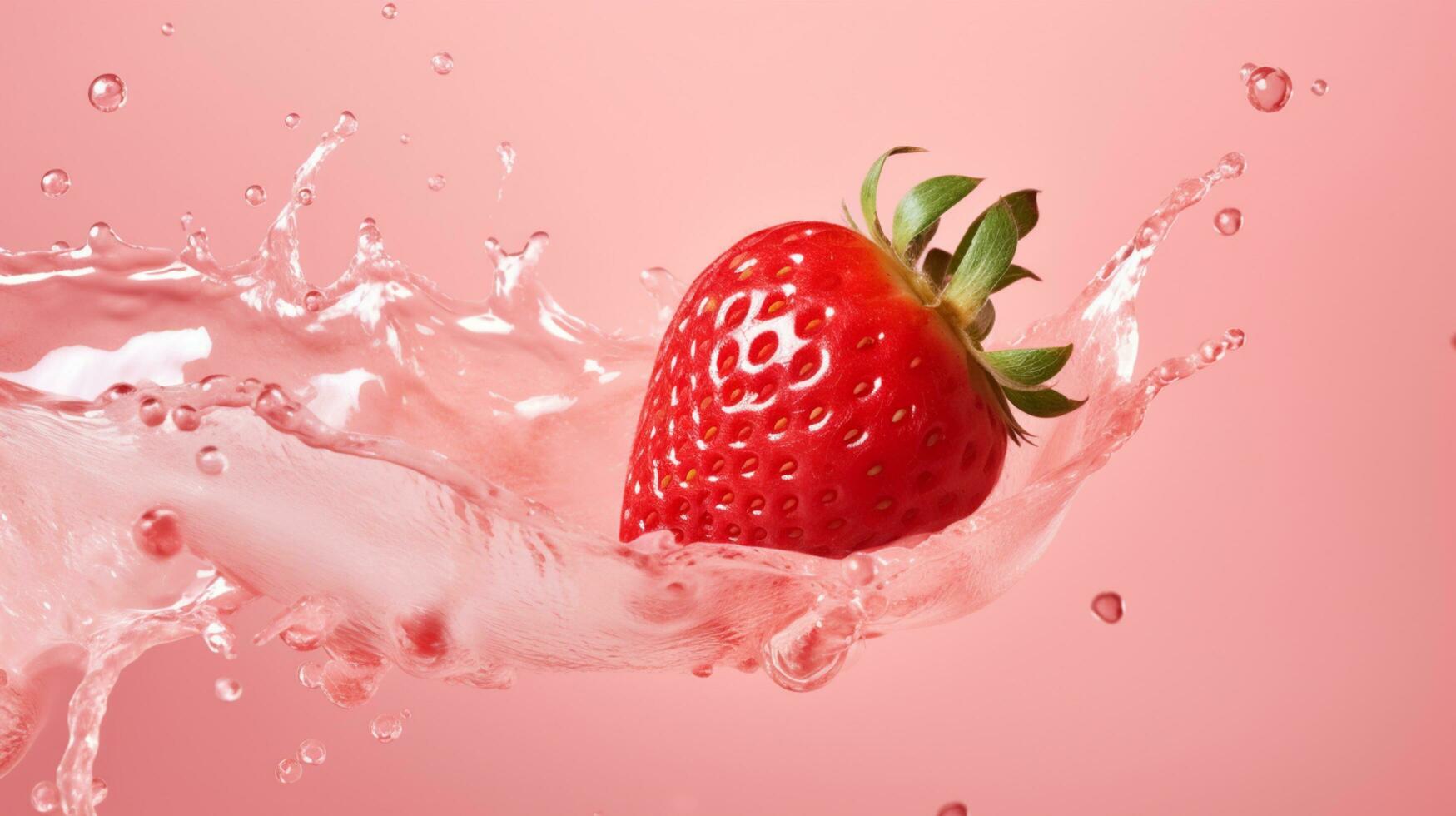 Freshly Splashed Strawberry on Colored Background with Water Droplets.AI Generative photo