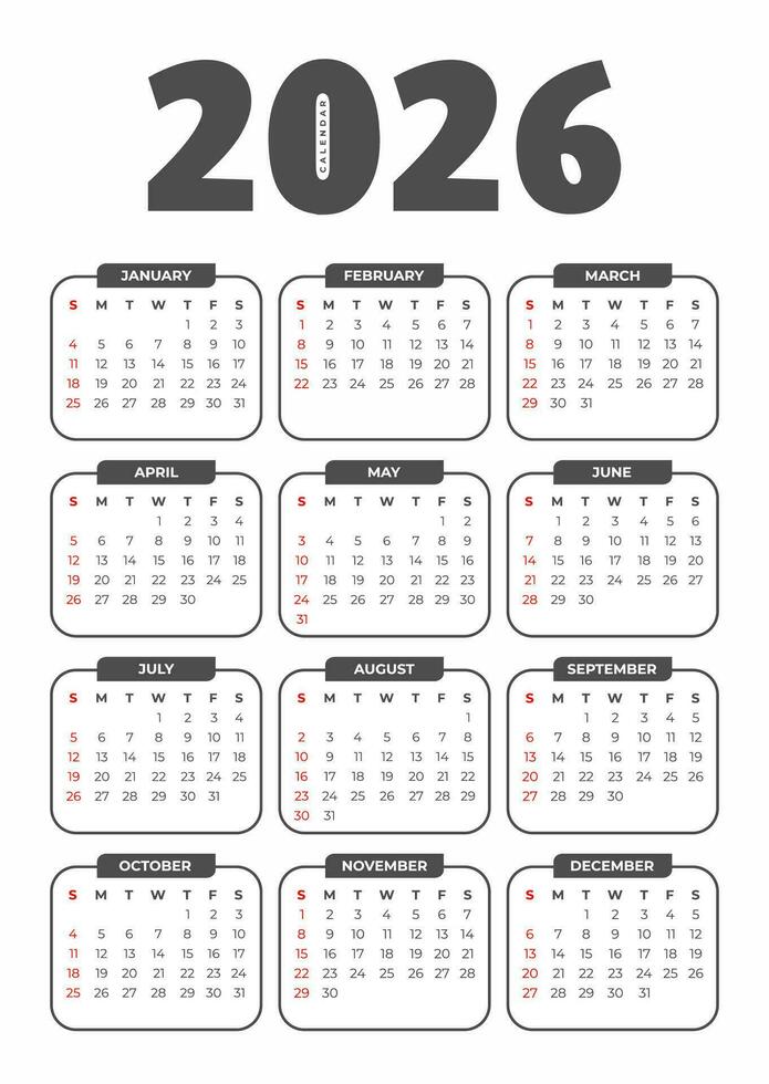 2026 Basic Calendar in White Background vector