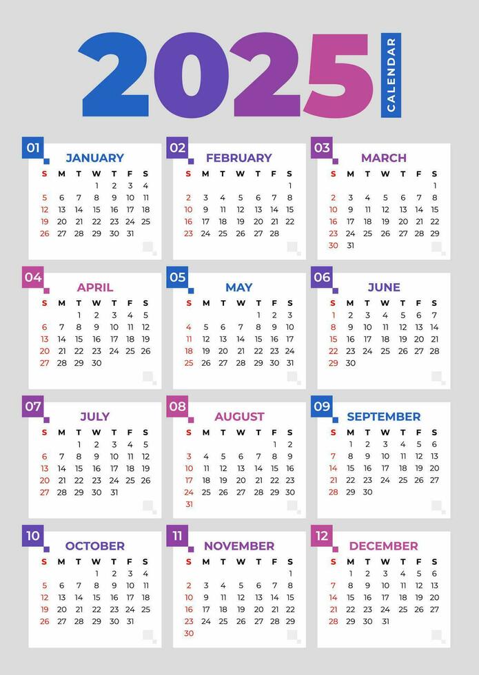 2025 Basic Calendar in White Background vector