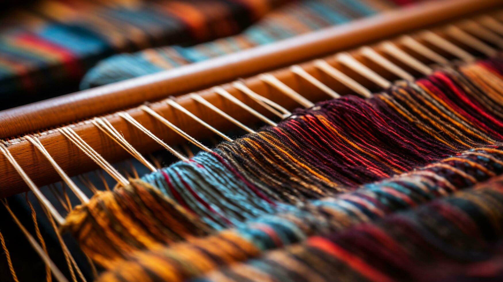 Elderly people's hands are weaving various colored silk cloths. On the Heritage Craft loom. AI Generative. photo