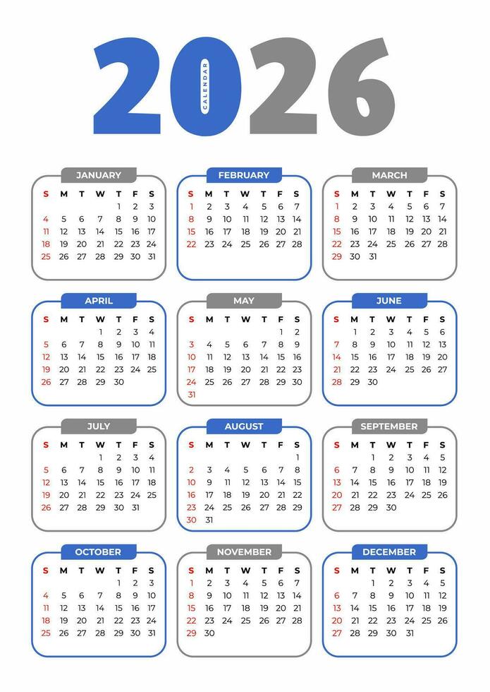 2026 Basic Calendar in White Background 33950302 Vector Art at Vecteezy