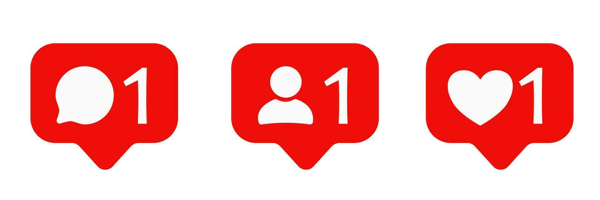 Set of social media notification icons. Comment, user, like. Speech bubble vector