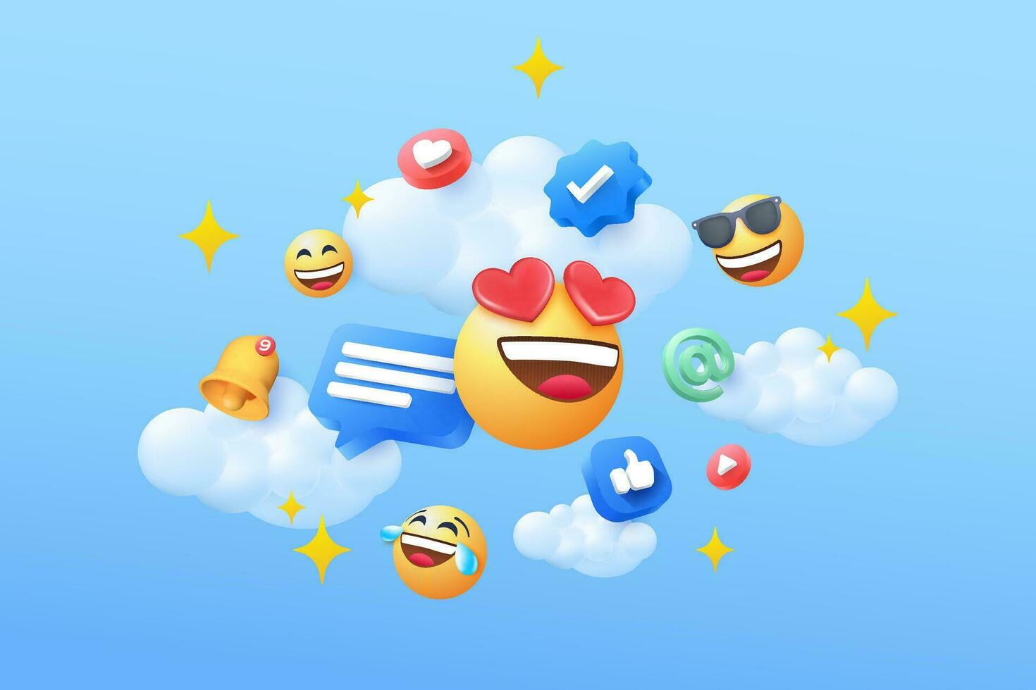 3d social medios de comunicación emoji márketing ilustración vector