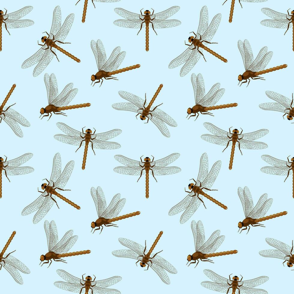 Vector seamless pattern with dragonflies. Creative texture for fabric, wrapping, textile, wallpaper, apparel. Summer Dragonflies in the sky. Simple minimalistic print with dragonfly insects. Vector