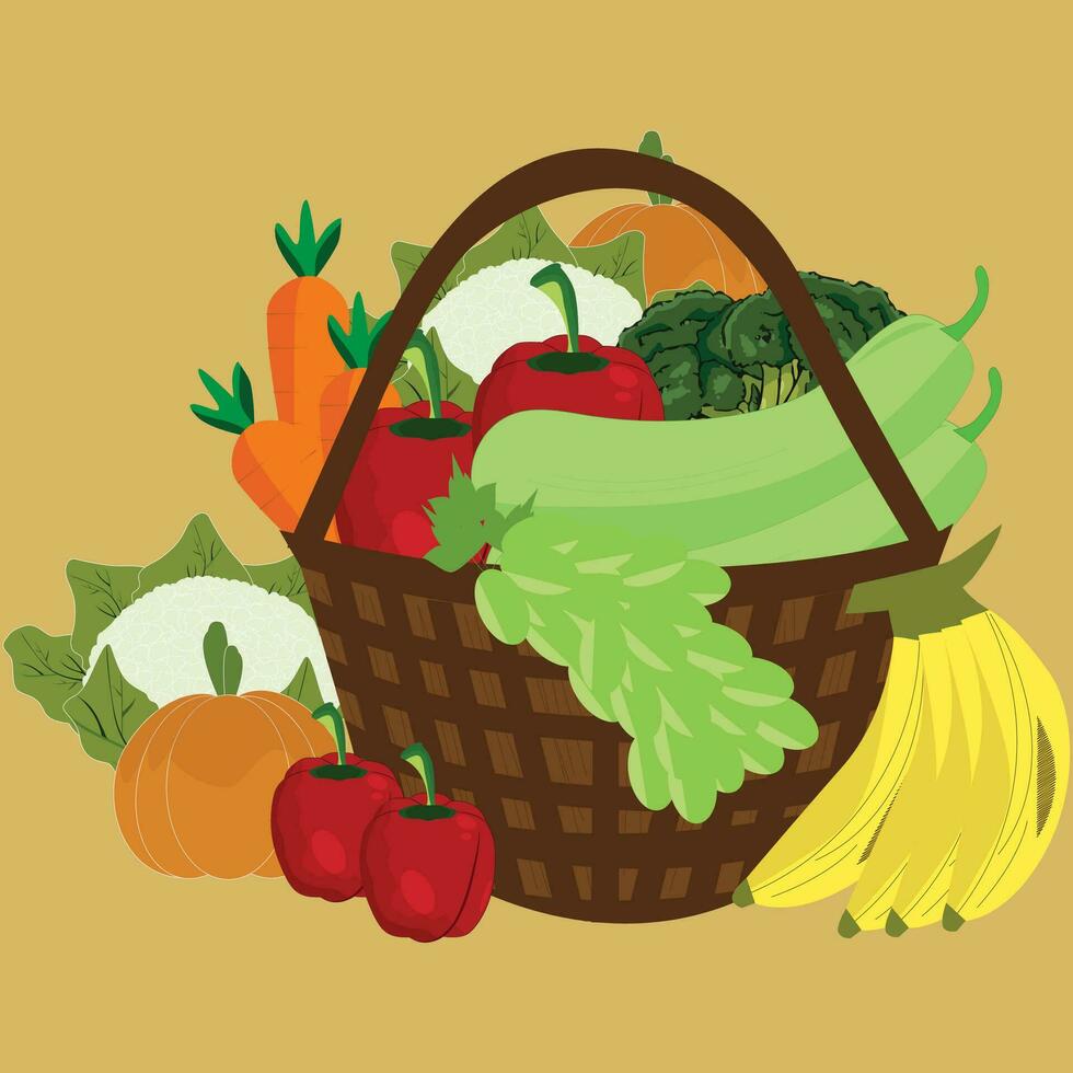 Vegetables Basket In Woodcut Style vector