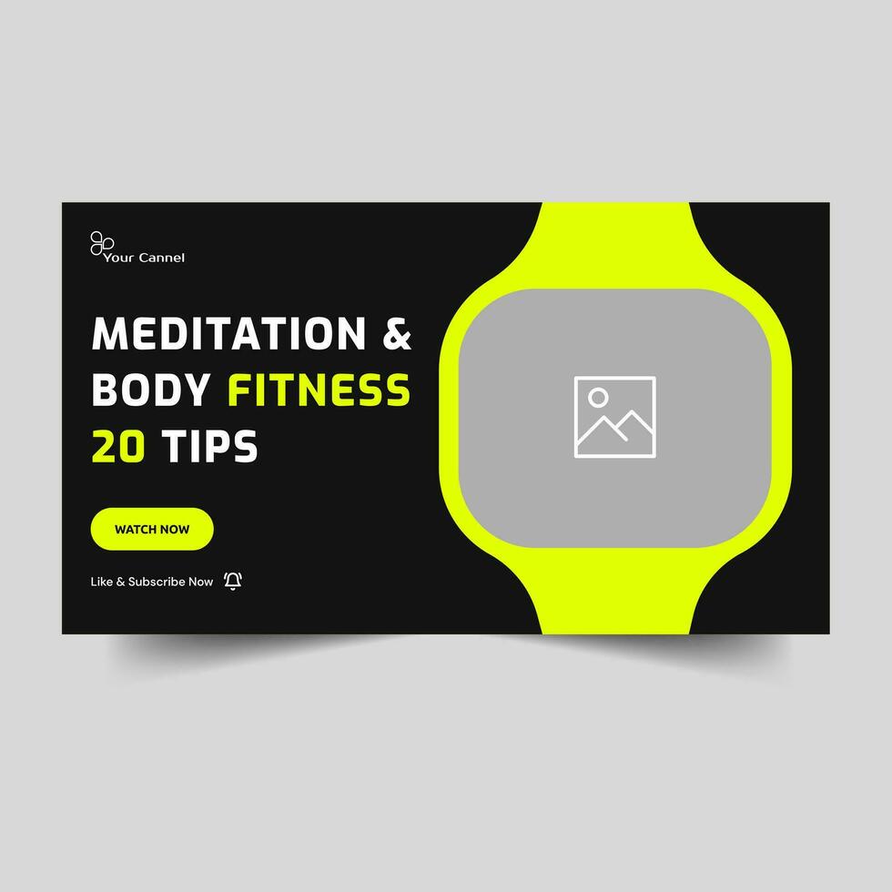 Vector eps meditation and fitness techniques video thumbnail banner design, fully customizable vector eps 10 file format