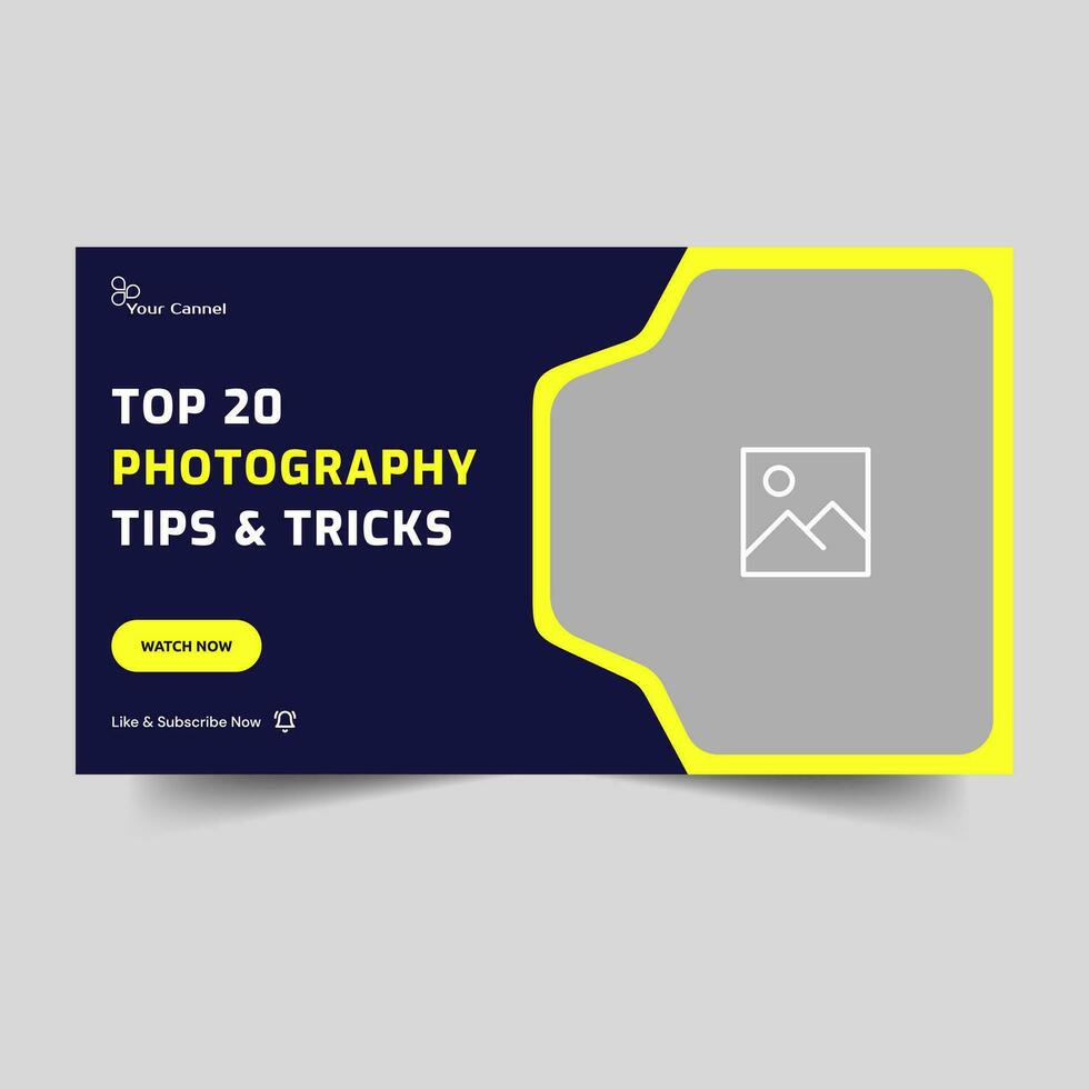 Creative photography tips video thumbnail banner design, collage video cover, fully editable vector eps 10 file format