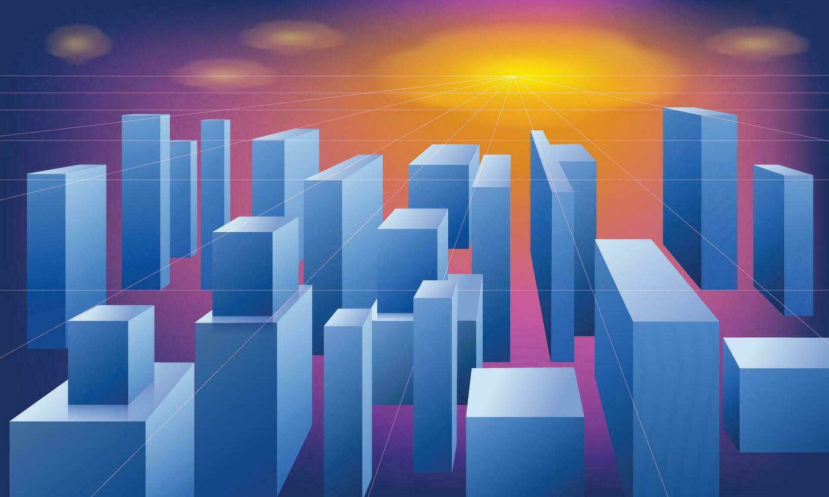 perspective building vector with blue and yellow color for background design.