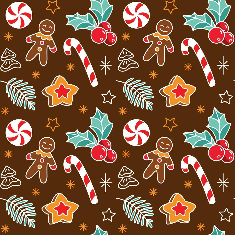 Gingerbread man and others christmas sweets. Seamless pattern. vector