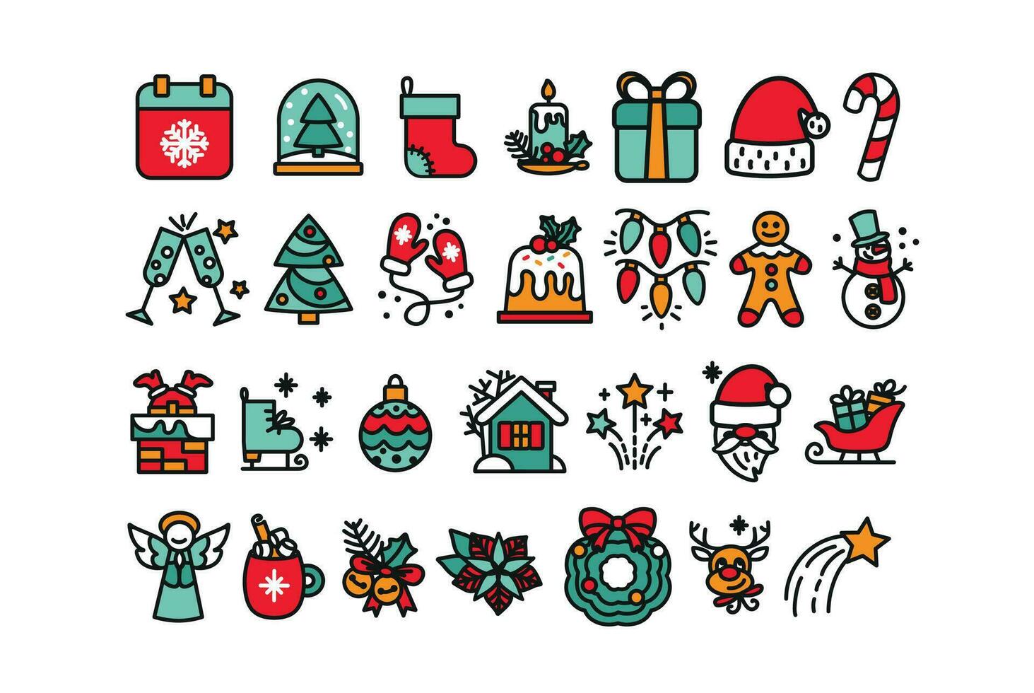 Christmas icon set. Christmas traditional attributes. Vector. vector