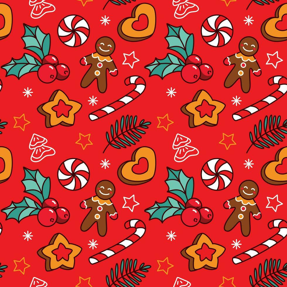 Gingerbread man and others christmas sweets. Seamless pattern. vector
