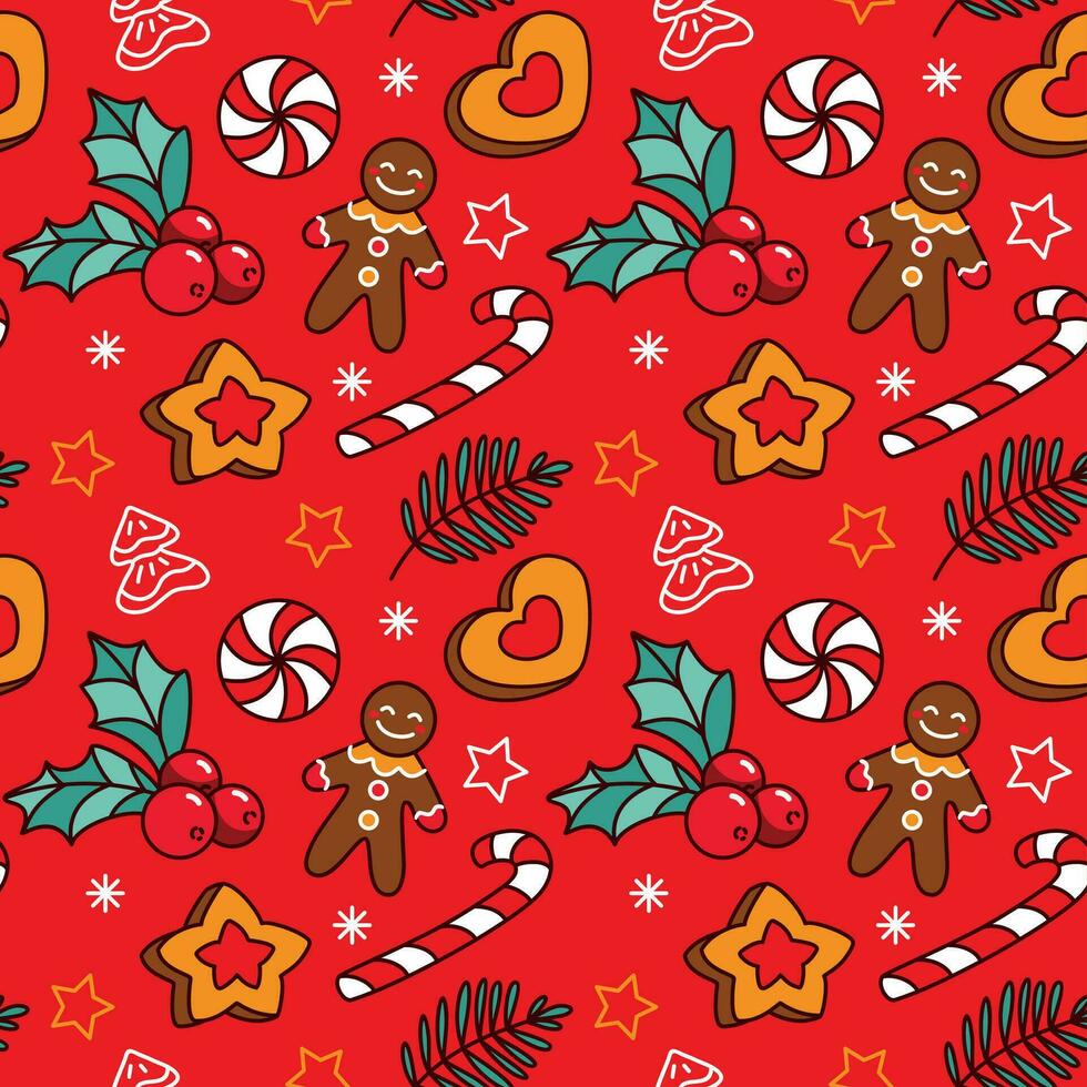 Gingerbread man and others christmas sweets. Seamless pattern. vector