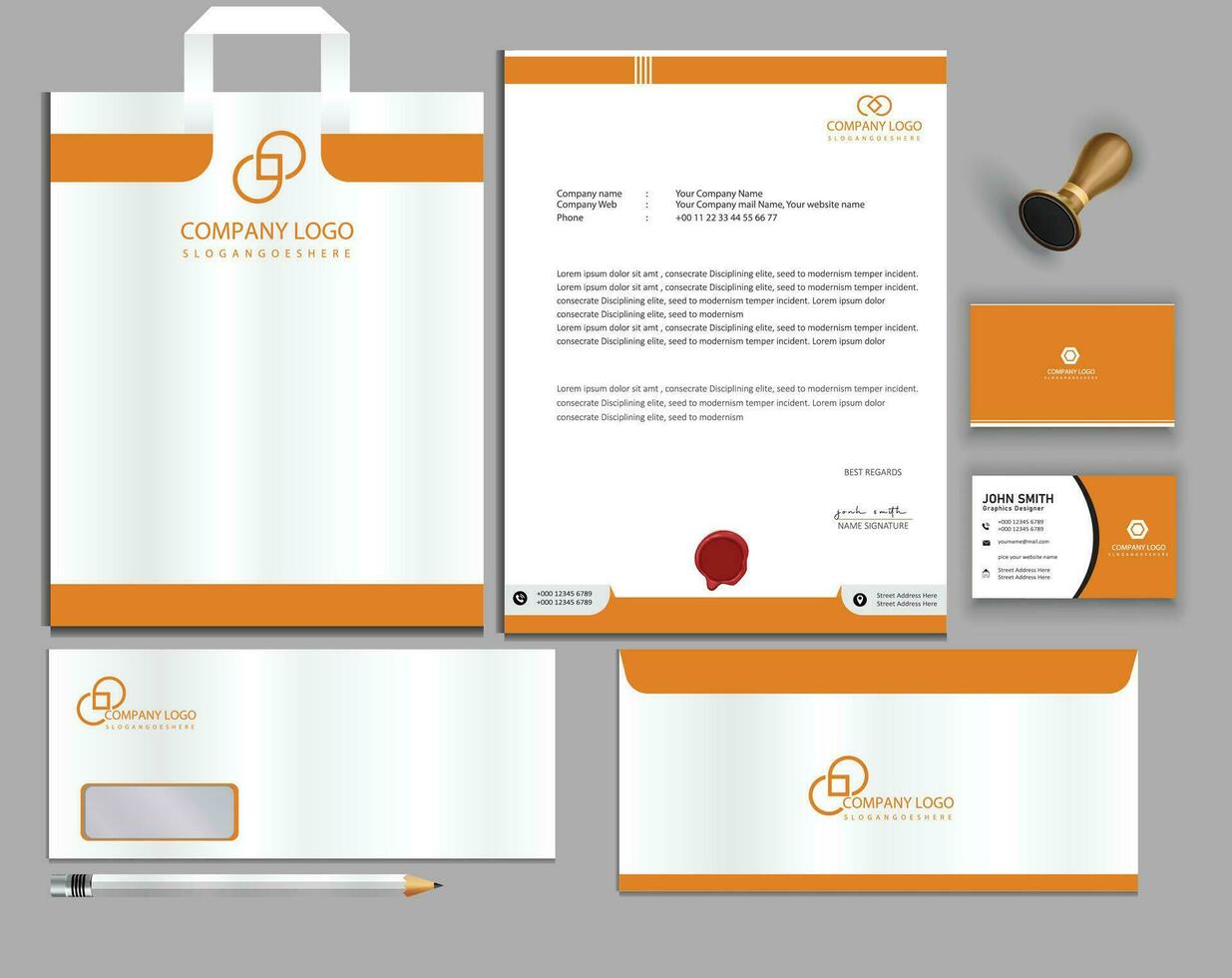 stylish business stationery items set with Vector Design