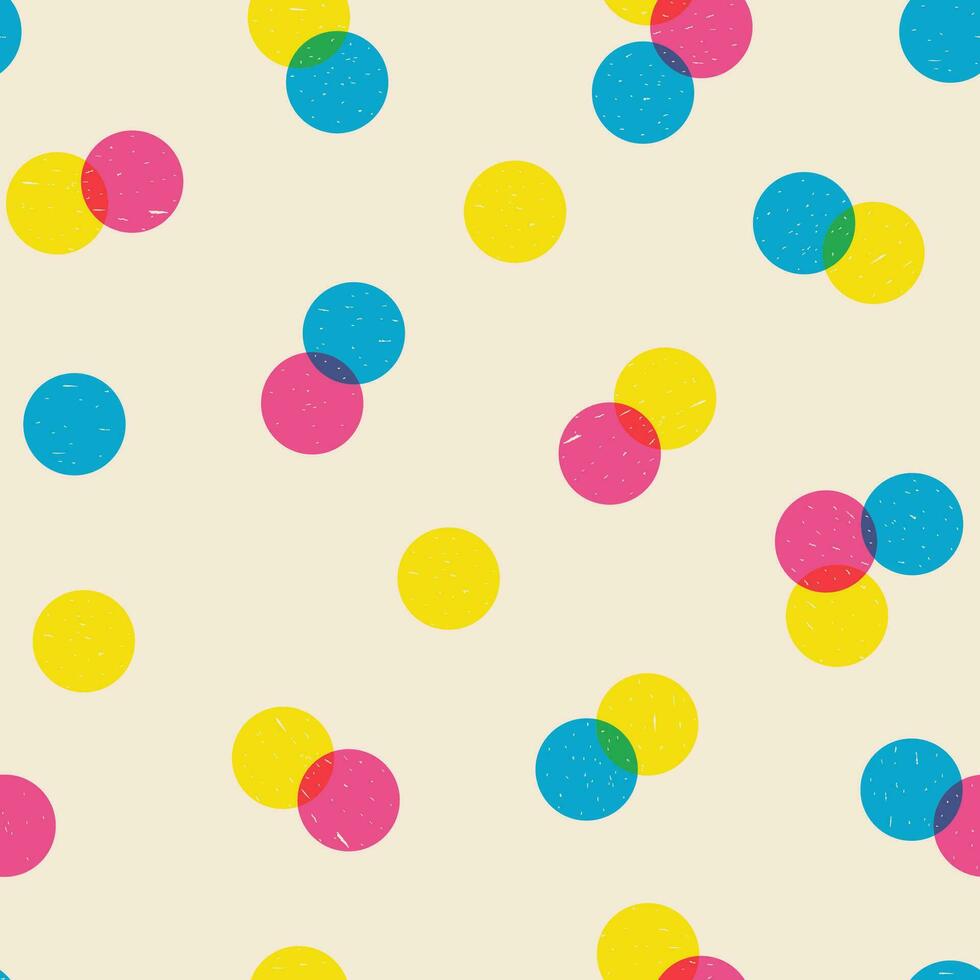 Seamless pattern with colored circles in risograph style. Vector graphics.