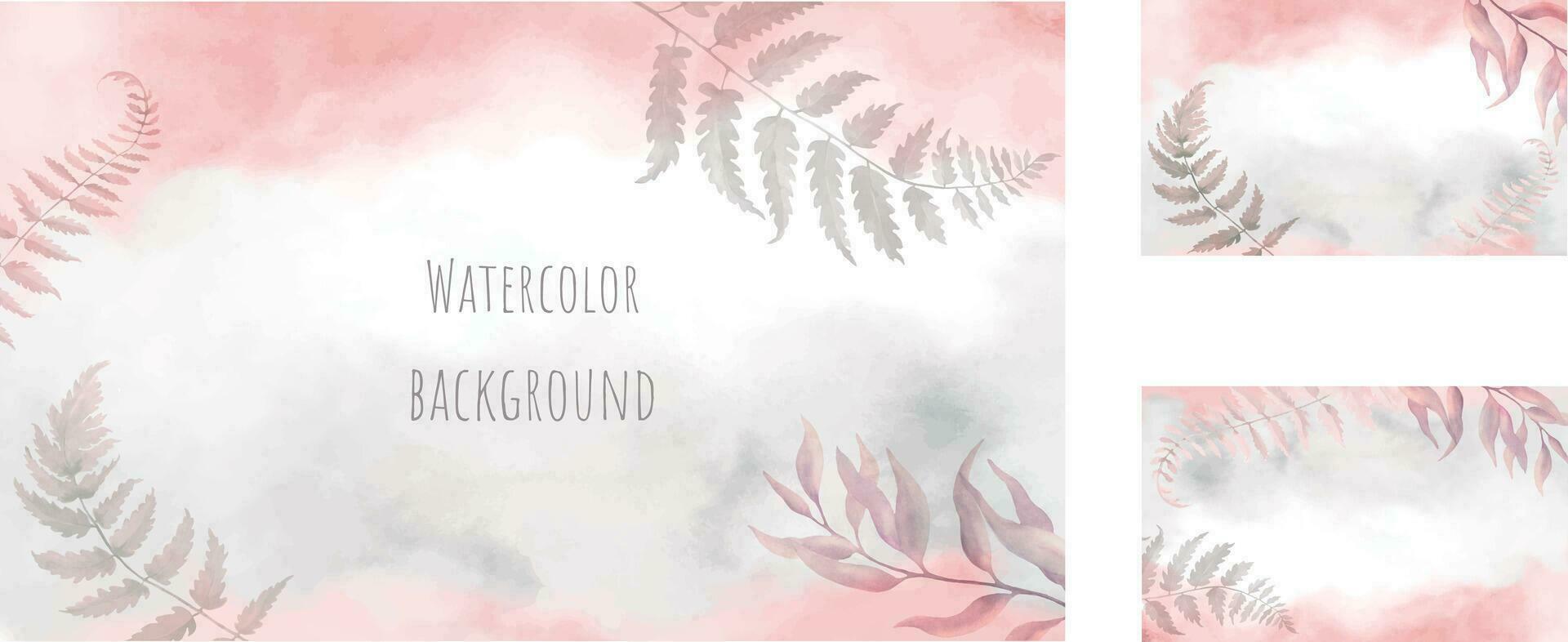 Watercolor background set. Hand drawn illustration with painted fern isolated on white background. vector
