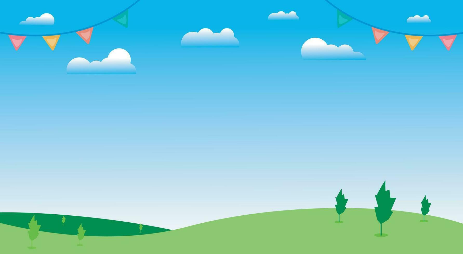 Landscape with green hill, trees and blue sky vector
