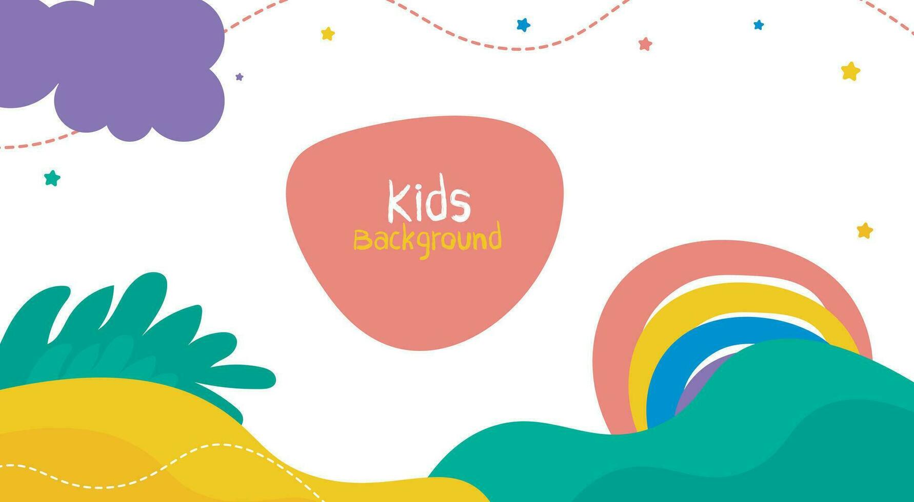 Kids background with rainbow, cloud, leaf and colorful stars vector