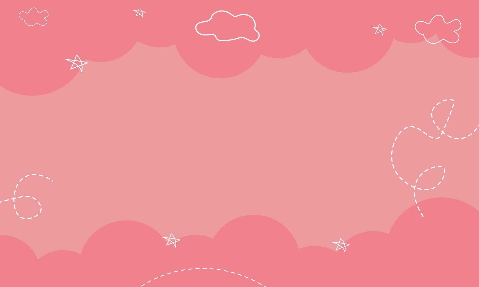 Cute pink background with doodle of clouds and stars vector