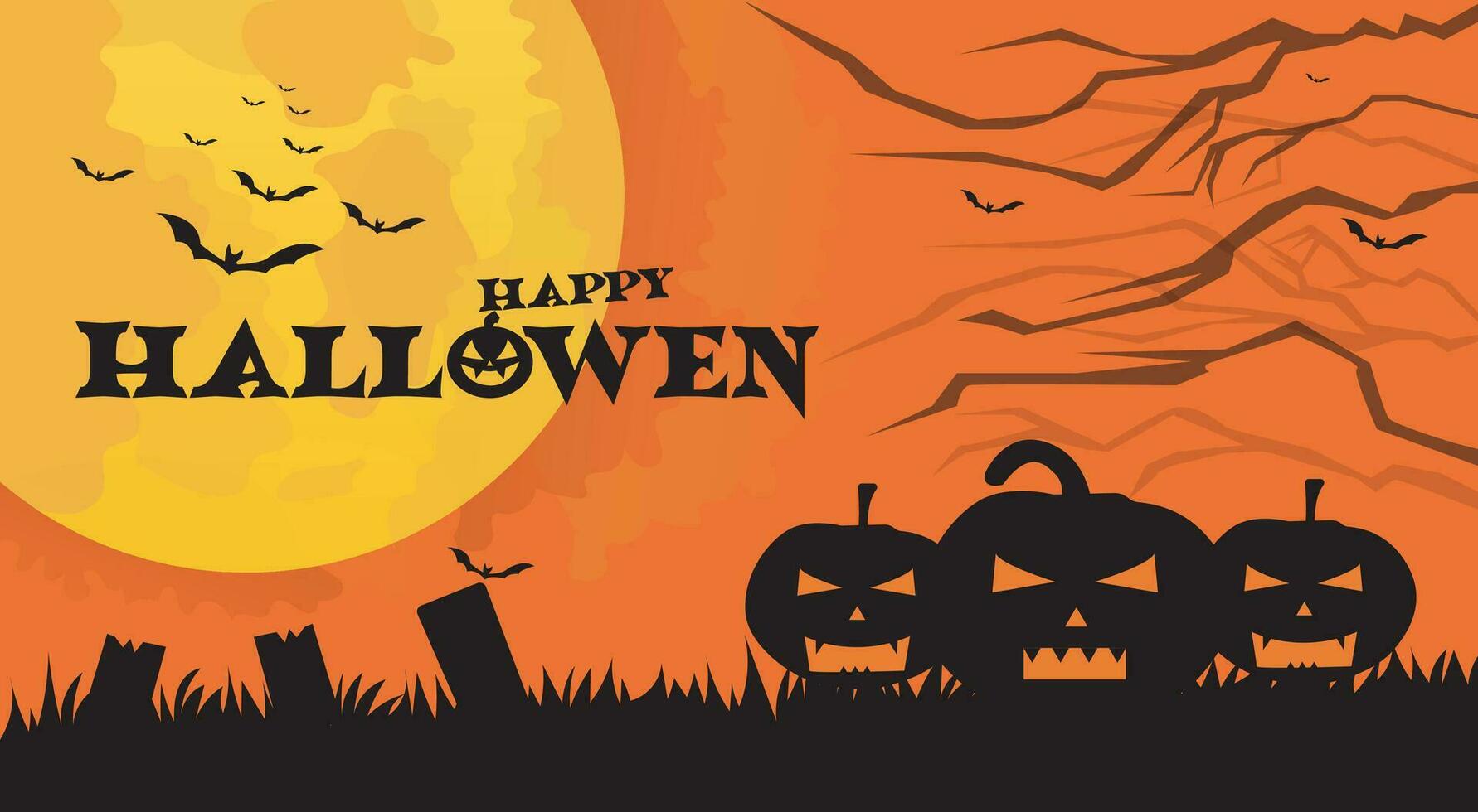 Flat design hallowen background with full moon vector